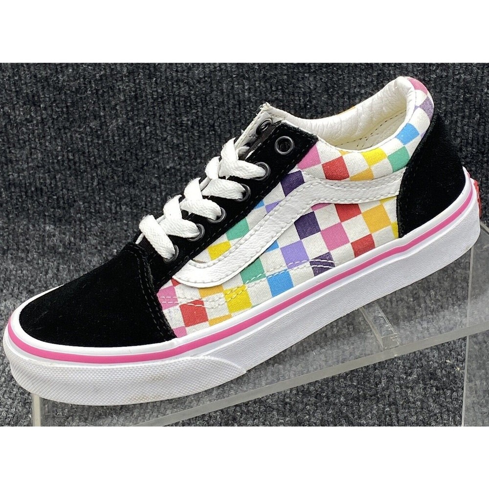 Vans Old Skool Checkerboard Kids Size 2 Skate Shoes Rainbow Low Top Lace Up - Picture 1 of 9